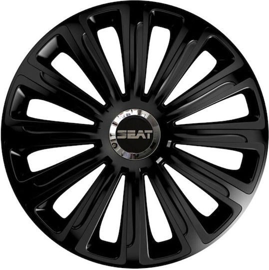 Car Wheel Hubcaps Versaco 15" Trend Rc Black Cbx 3d Metal Logo Seat 4 Pieces