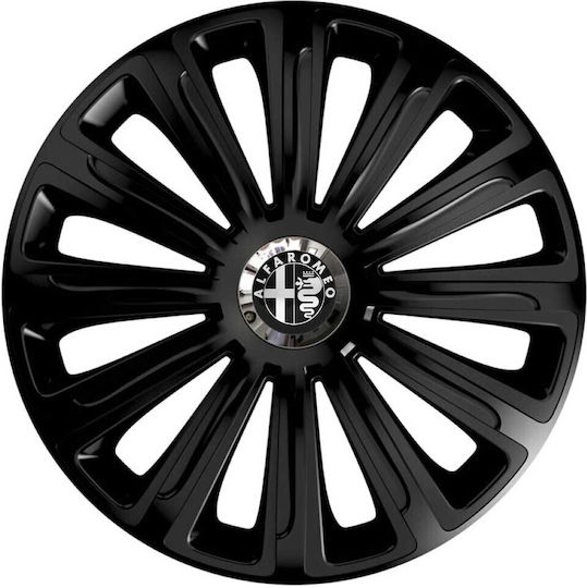 Car Wheel Hubcaps Versaco 14" Trend Rc Black Cbx 3d Metal Logo Alfa Romeo 4 Pieces