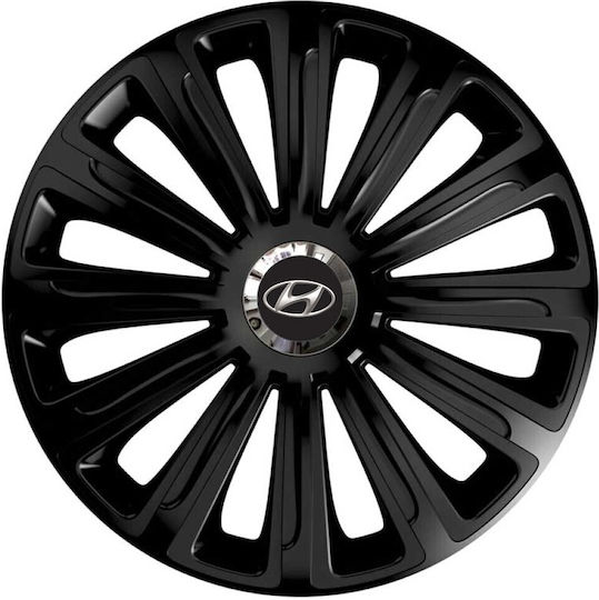 Car Wheel Hubcaps Versaco 14" Trend Rc Black Cbx 3d Metal Logo Hyundai 4 Pieces