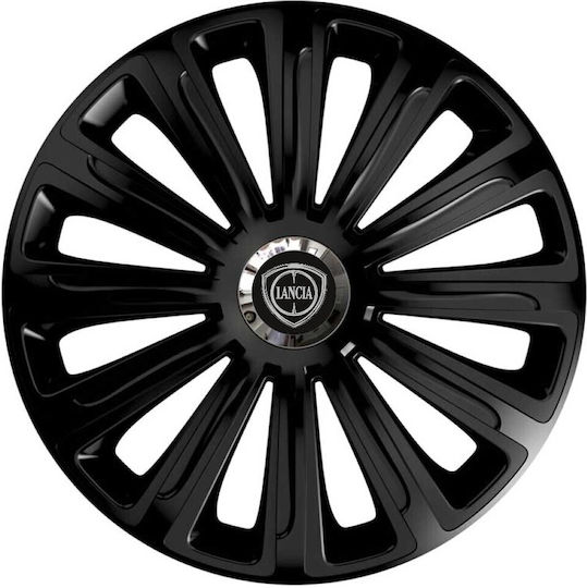 Car Wheel Hubcaps Versaco 15" Trend Rc Black Cbx 3d Metal Logo Lancia 4 Pieces