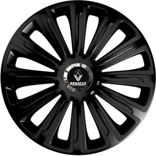 Car Wheel Hubcaps Versaco 15" Trend Rc Black Cbx 3d Metal Logo Renault 4 Pieces