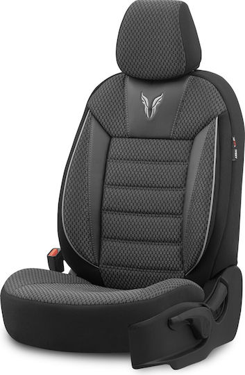 Otom Toro Design Universal Car Seat Covers Cotton Fabric Set Front Rear 11 Pieces Black Grey Ot-902