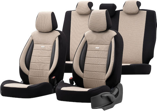 Carro 240399 Universal Car Covers Cotton Fabric Leather Set Front Rear 11 Pieces Beige
