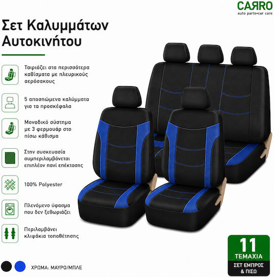 Carro 292359 Комплект Калъфи за Автомобилни Седалки Suzuki Alto Baleno Celerio Swift Ignis Sx4 Splash Swace Памучна Тъкан Кожен Комплект Предни Задни 11 Броя Черен