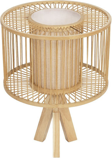 GloboStar Wooden Table Lamp for E27 Socket with Beige Shade and Base
