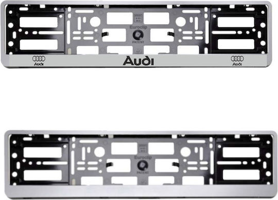 Cadru Plăcuță de Înmatriculare European Plastic Argintiu Logo Audi 1 Bucată