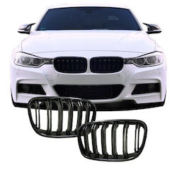 Carro Herz Masken BMW Serie 1 F20 F21 11-15 M4 Look Doppelte Nieren 6 Linien Glänzendes Schwarz 2 Stück