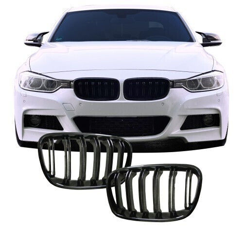 Car Hearts Mask BMW Series 1 F20 F21 11-15 M4 Look Double Grille 6 Lines Black Glossy 2 Pieces