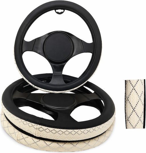 Car Steering Wheel Cover 37-39cm Universal PVC & Rubber Anti-Slip Black Beige