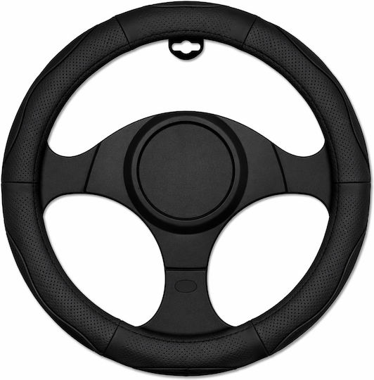 Car Steering Wheel Cover 37-39cm Universal Pvc & Rubber Anti-Slip Black Perforated