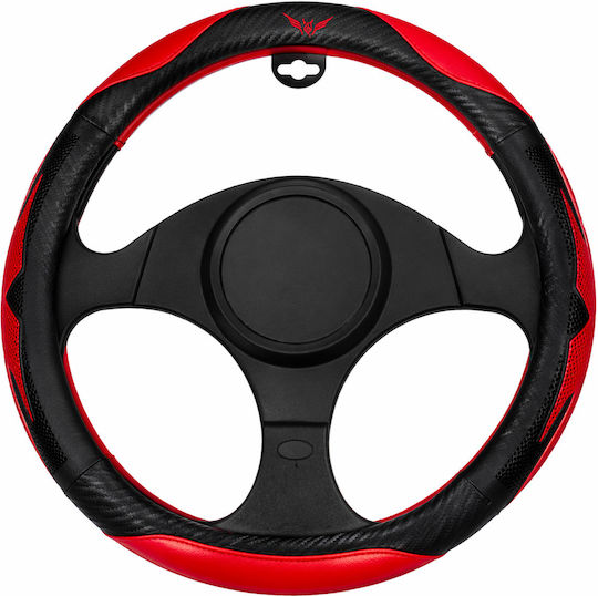 Car Steering Wheel Cover 37-39cm Black-Red PVC & Rubber Anti-Slip Sport Design