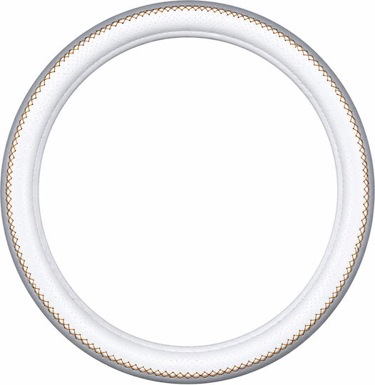 Car Steering Wheel Cover 37-39cm Universal PVC & Rubber Anti-Slip Gray White Perforated