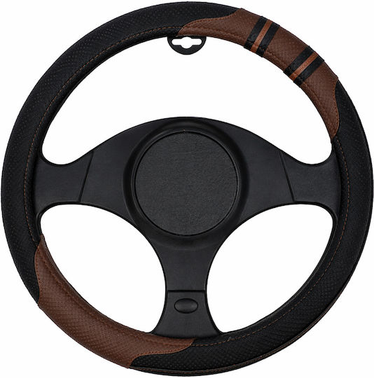 Κάλυμμα Τιμονιού Αυτοκινήτου 37-39cm Universal Pvc & Καουτσούκ Αντιολισθητικό Μαύρο Καφέ Δίχρωμο