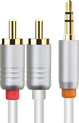Cabletime Cable for Sound 3.5mm Male - 2x RCA Male White 3m with Gold Plated Terminals