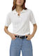Women's Polo Blouse Short Sleeve Striped White