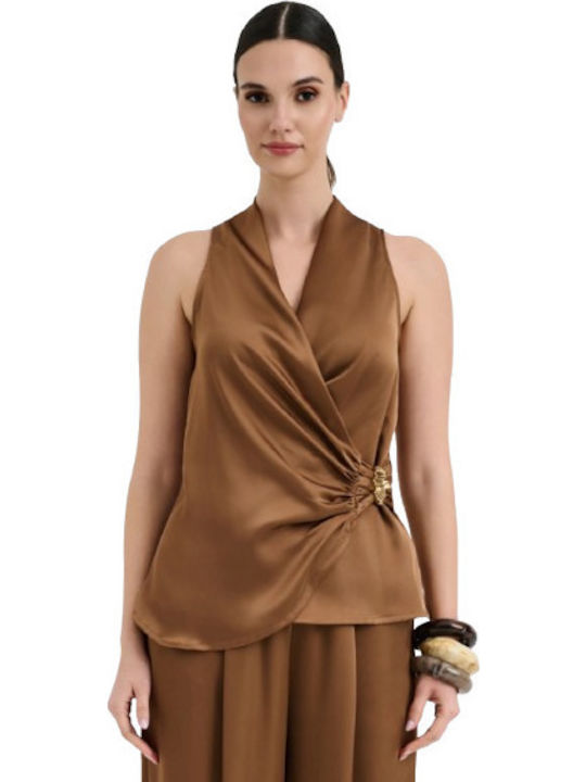 Women's Satin Brown Blouse