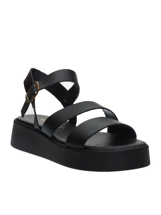 Malena Δερμάτινα Γυναικεία Σανδάλια Flatforms Μ...