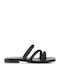 Leder Flache Damen Sandalen Schwarz