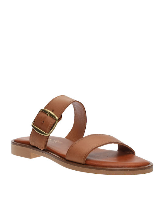 Malena Leather Women's Flat Sandals Tabac Brown
