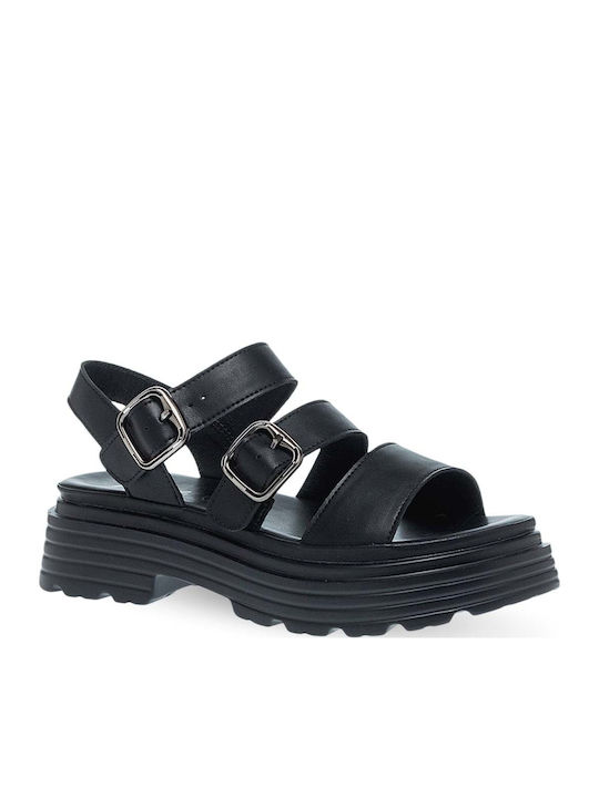 Leather Women's Flat Sandals Black