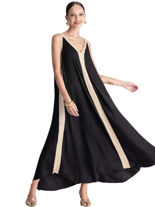 Summer Maxi Evening Satin Black Dress