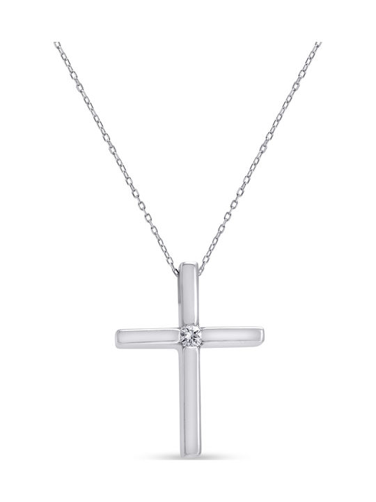 Ortaxidis Crucifix Din Aur Alb 18 Carate Cu Lanț