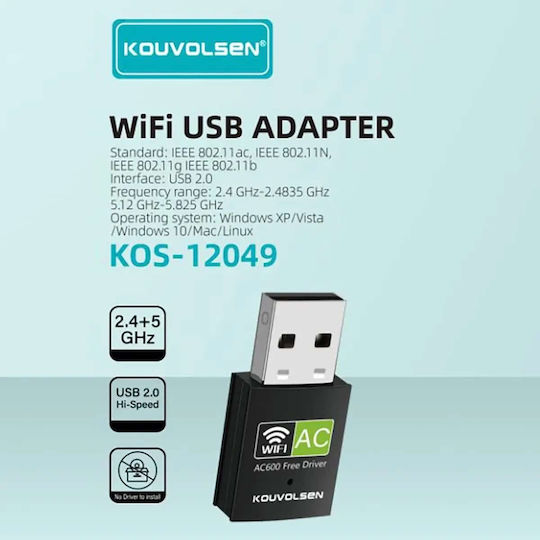 Kouvolsen KOS-12046 USB Netzwerkadapter mit Drahtloser Verbindung Wi-Fi