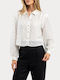 Langärmeliges Damen-Denim-Hemd Weiß Polka Dot