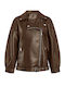Damenjacke Biker Künstliches Leder Loose Fit Braun