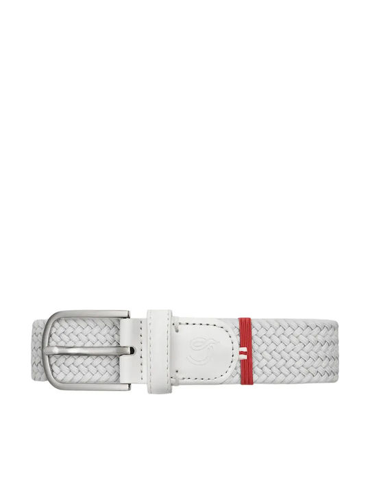 Elastic Men's Belt Made of Knitted White Artificial Leather