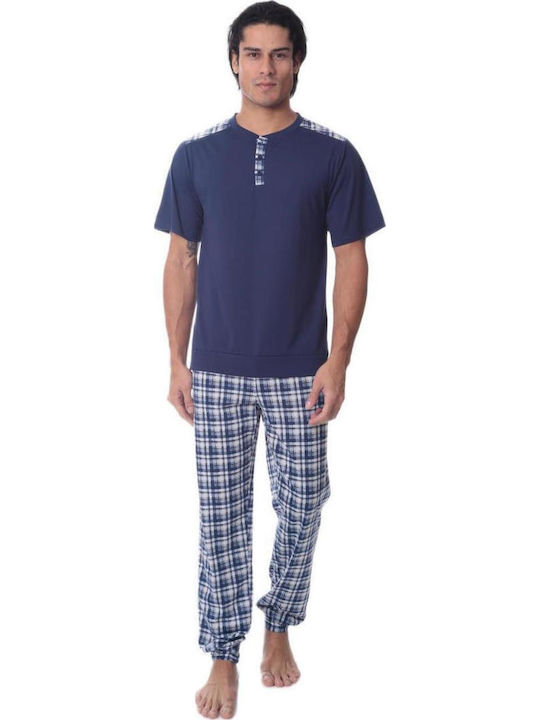 Lydia Creations Pijama de Vară pentru Bărbați Albastră