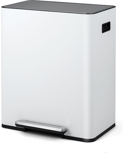 Costway Recycling Waste Bin Made of Stainless Steel with Pedal 60L White