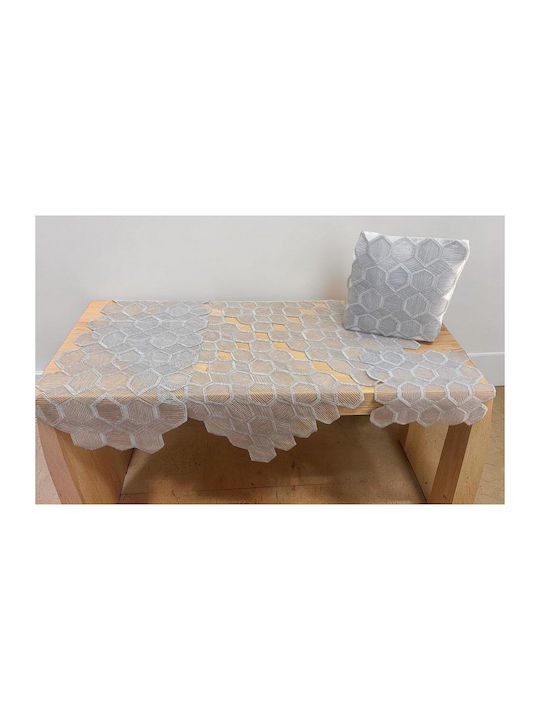 Linea Home Καρέ Τραπεζομάντηλο με Δαντέλα Σετ 5τμχ Cell Γκρι 120x120εκ.