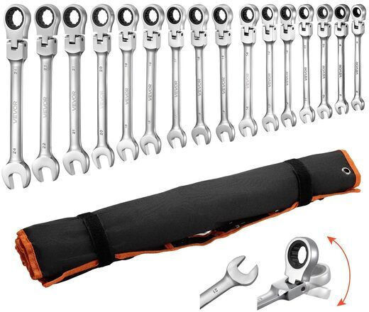 Set 30 Flexible Combination Ratchet Wrenches 8-24 Mm 1/4"-1" Chrome Vanadium