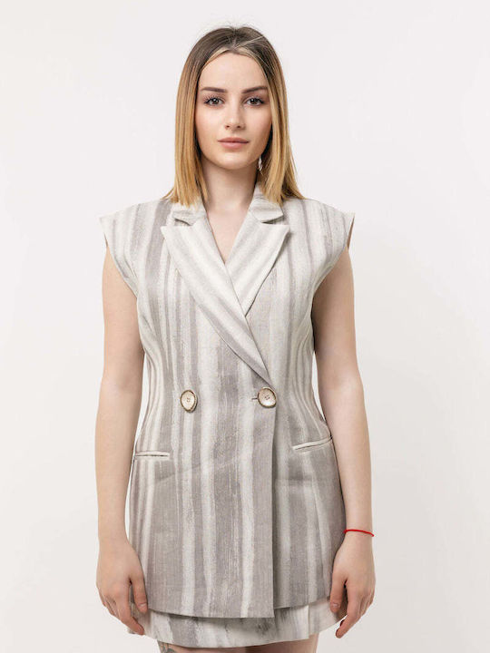 Ärmellose Damen Strickjacke mit Knöpfen in Grau Farbe