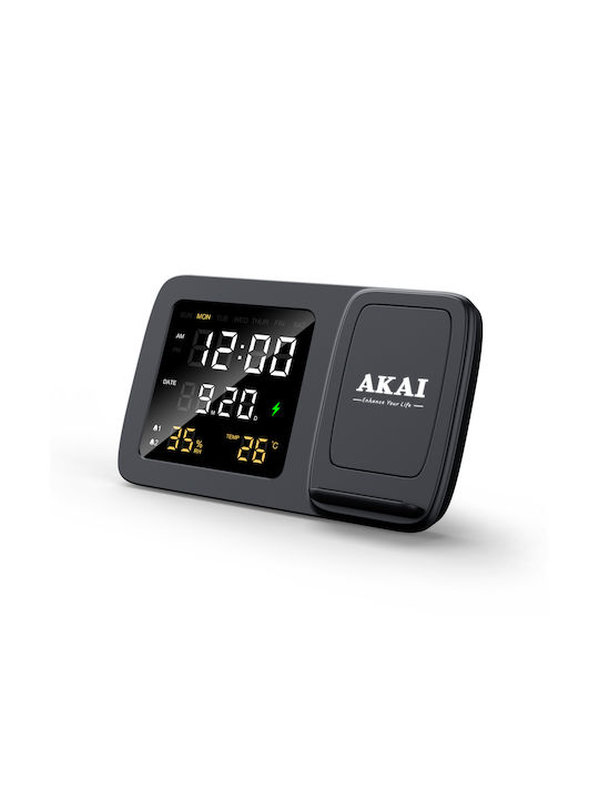 Akai Home Επιτραπέζιο Ψηφιακό Ρολόι LED με Ξυπνητήρι Μαύρο ACRW-3500