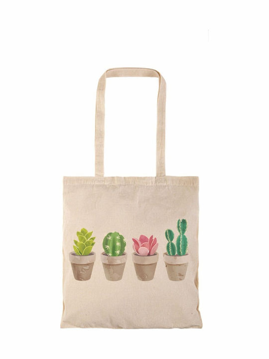 Τσάντα Αγοράς Natural Μακριά Χερούλια Cactus