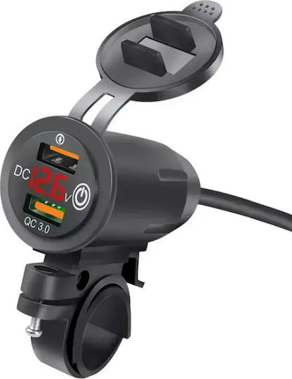 Wasserbeständiger Motorrad-Handy-Ladegerät mit Schnellladen mit USB-Anschlüsse 2x mit Voltometer