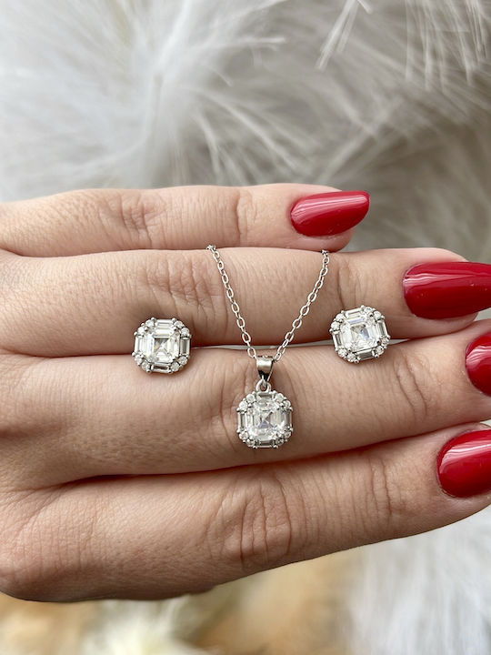 Set With Necklace & Earrings Made Of Silver