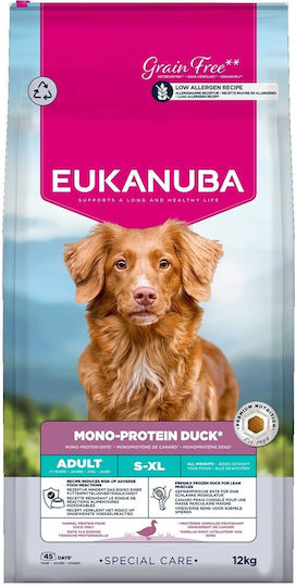 Eukanuba Care 12kg Ξηρά Τροφή χωρίς Σιτηρά για Ενήλικους Σκύλους με Πάπια