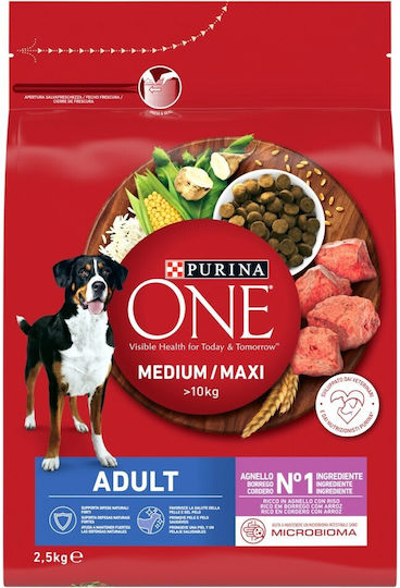 Purina One 2.5kg Dry Food for Adult Dogs of Medium and Large Breeds with Lamb and Rice