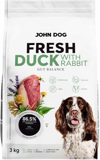 John Dog 3кг Суха Храна Без Зърнени Храни За Възрастни Кучета С Патица Заек И Заек