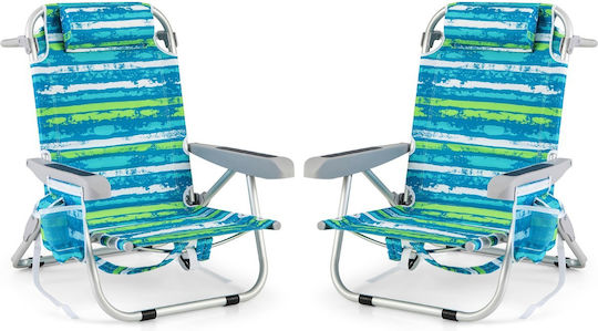 Costway Aluminium Beach Chair Blue Waterproof Set 2pcs