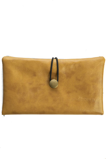 Rollit Tobacco Pouch Made of Orange Artificial Leather Handmade with Button 18x9.5cm