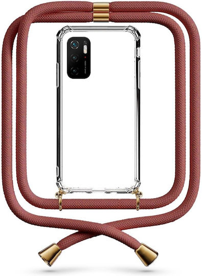 Transparente Handyhülle mit braunem Nackenriemen Xiaomi Poco M3 Pro