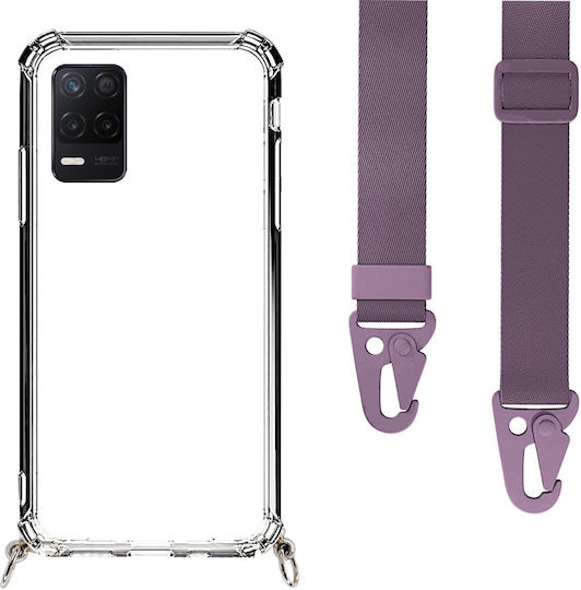 Transparente Handyhülle mit Nackenriemen Lila für Realme 8 5G