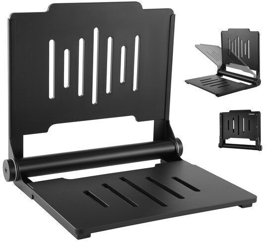 Scaun De Duș Rabatabil Montat Pe Perete Negru Oțel Inoxidabil Pp Max 180 Kg Dimensiuni Deschise 496 X 417 X 445 Mm