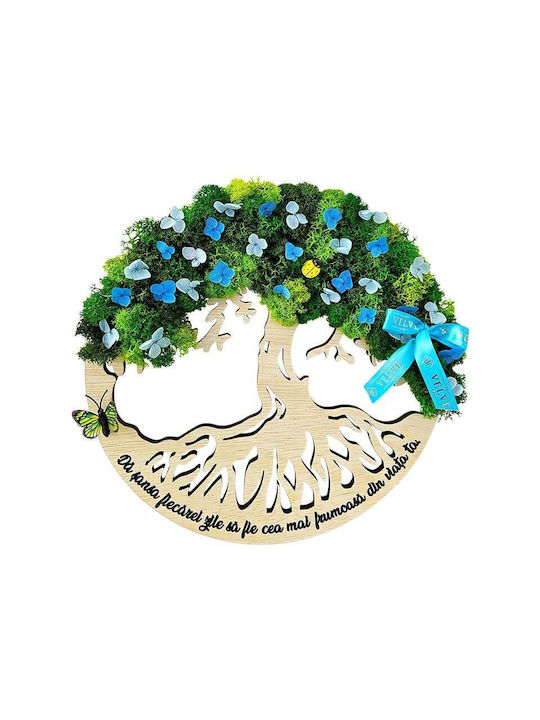 Decorative Painting Tree Life Stabilized Natural Lichens Cryogenated Hydrangeas 30x30 Cm