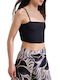 Damen Crop Top Aus Baumwolle mit Spaghetti-Träger Schwarz