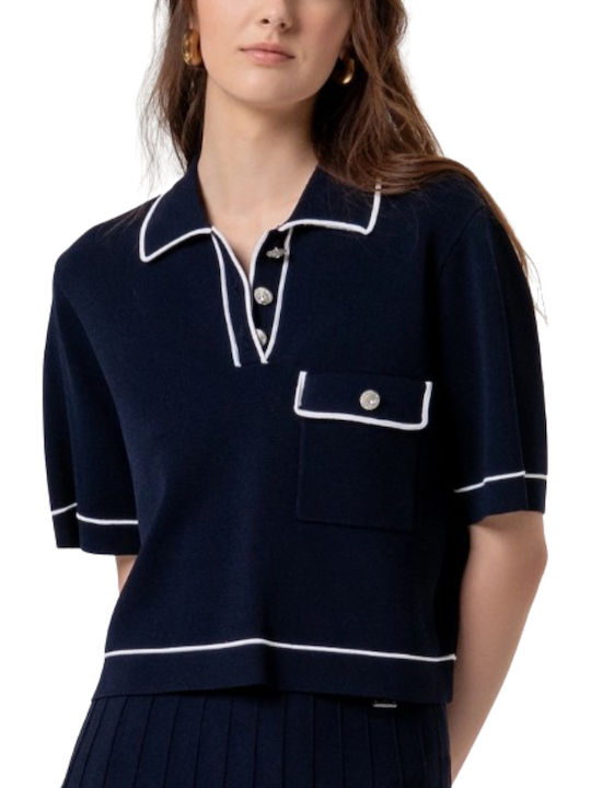 Women's Polo Blouse Dark Blue Cream